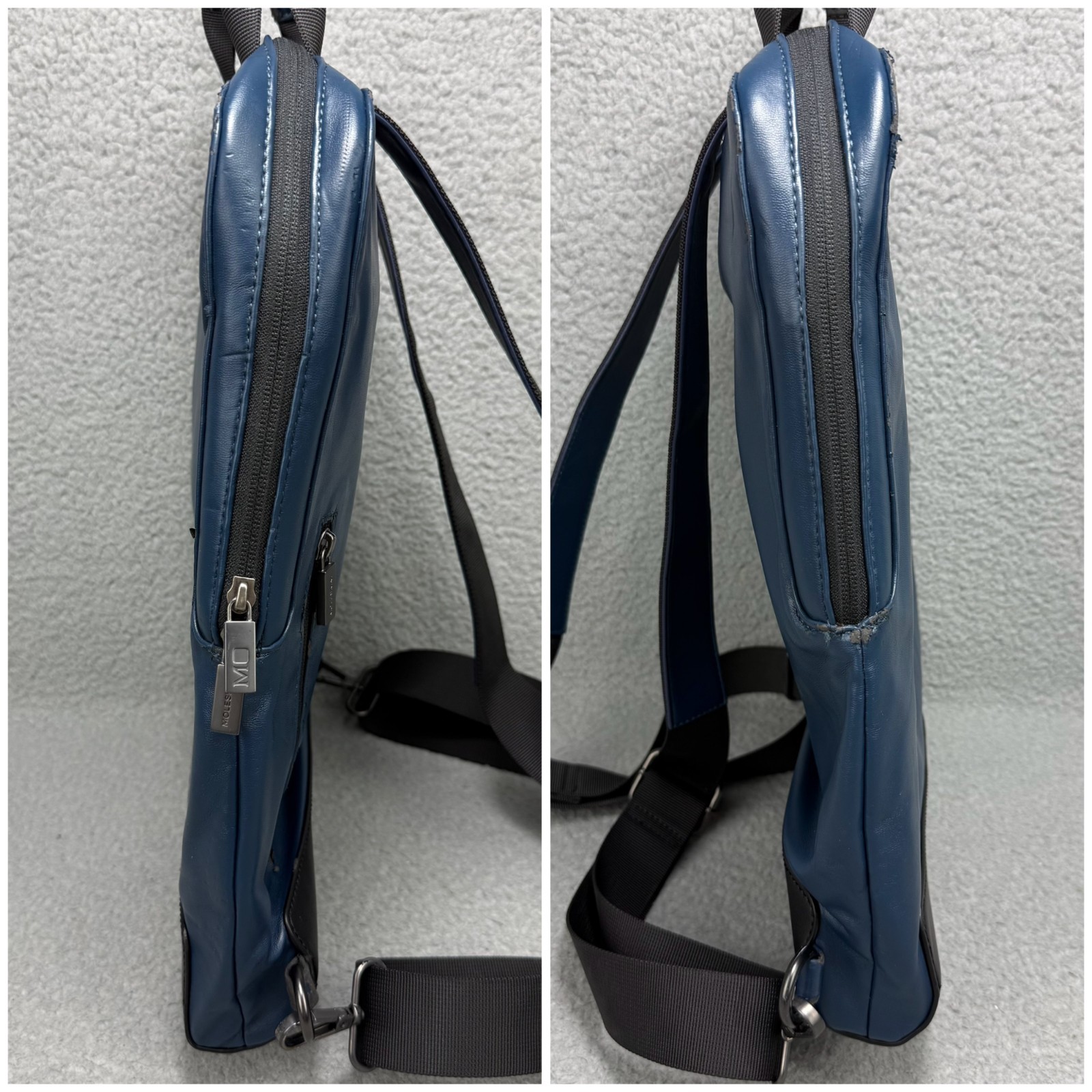 Moleskine Backpack Navy Blue Vertical Device Bag Faux Leather Laptop Mens Womens