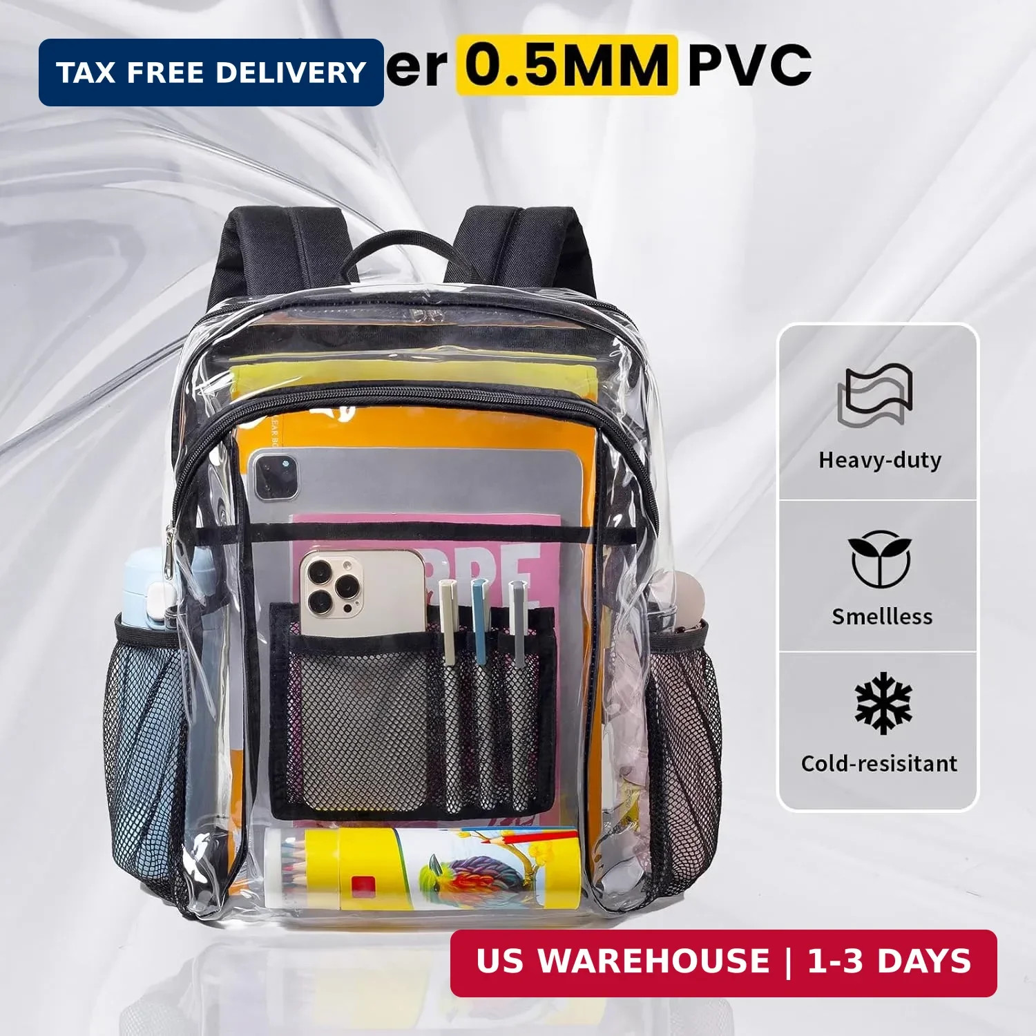 Vorspack Clear Backpack Heavy Duty – Clear Book Bag with Multi-pockets Large See