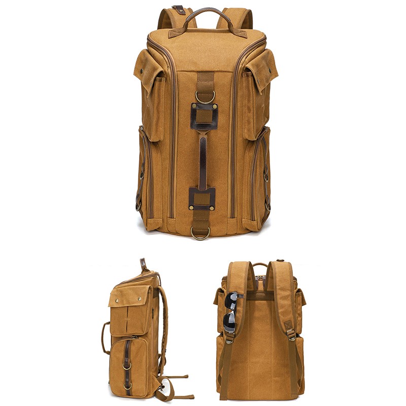 Waxed Canvas Vintage Leather Backpack Camping Hiking Rucksack Packsack Bag