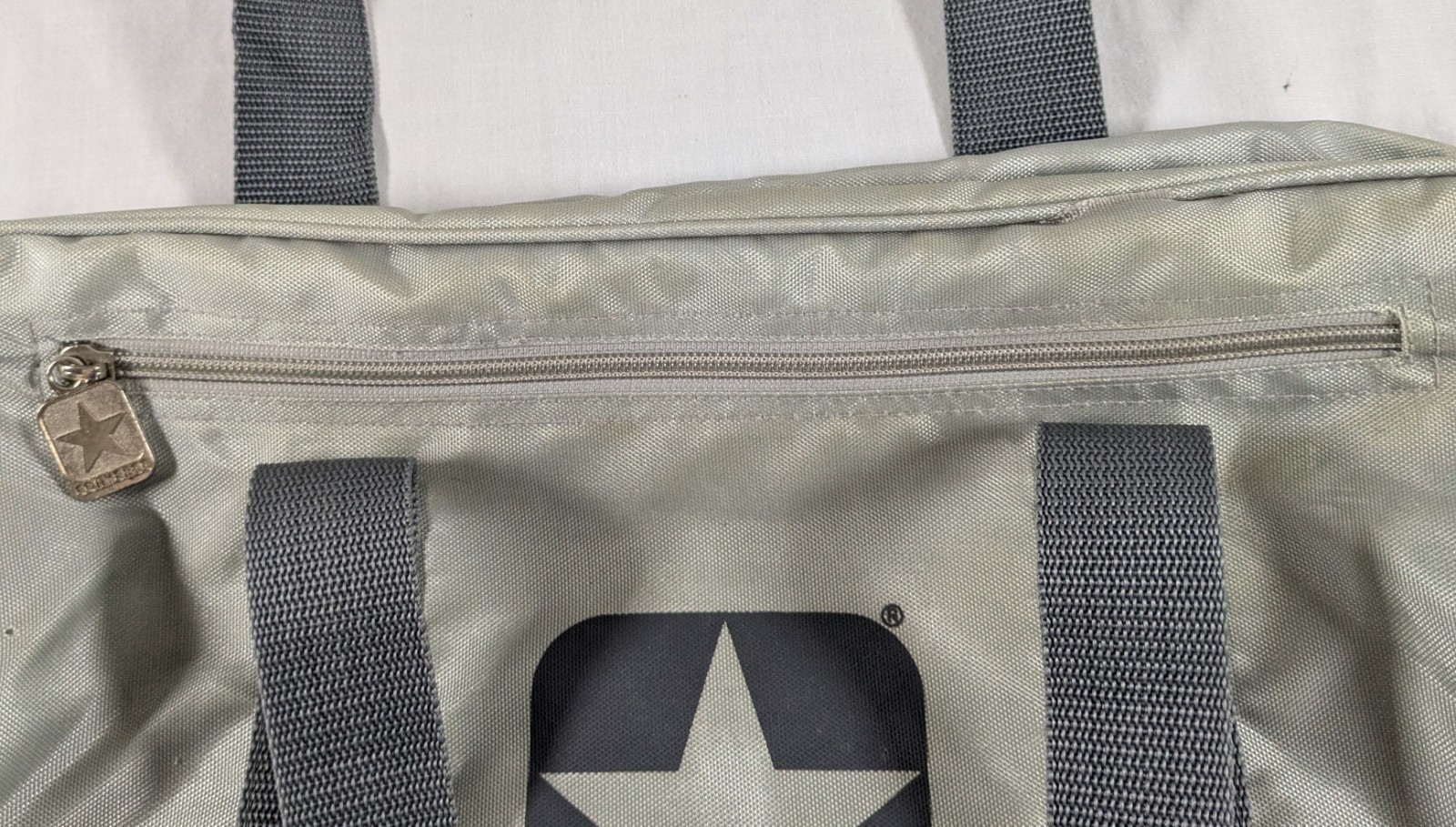 Converse All Star Duffle Gym Bag Gray Logo Zipper Pulls Fold Flat 90’s Vintage