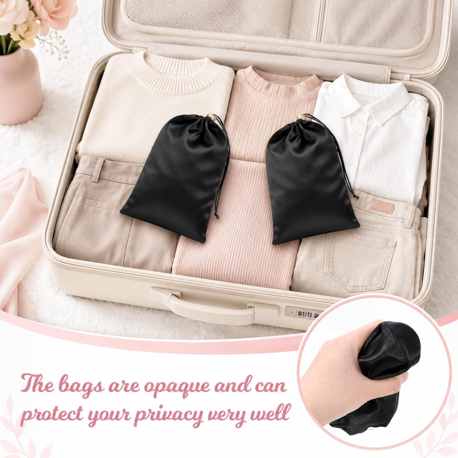 Toy Storage Bags, 6 Pcs Quality Satin Silk Drawstring Pouch Black Purple Pink