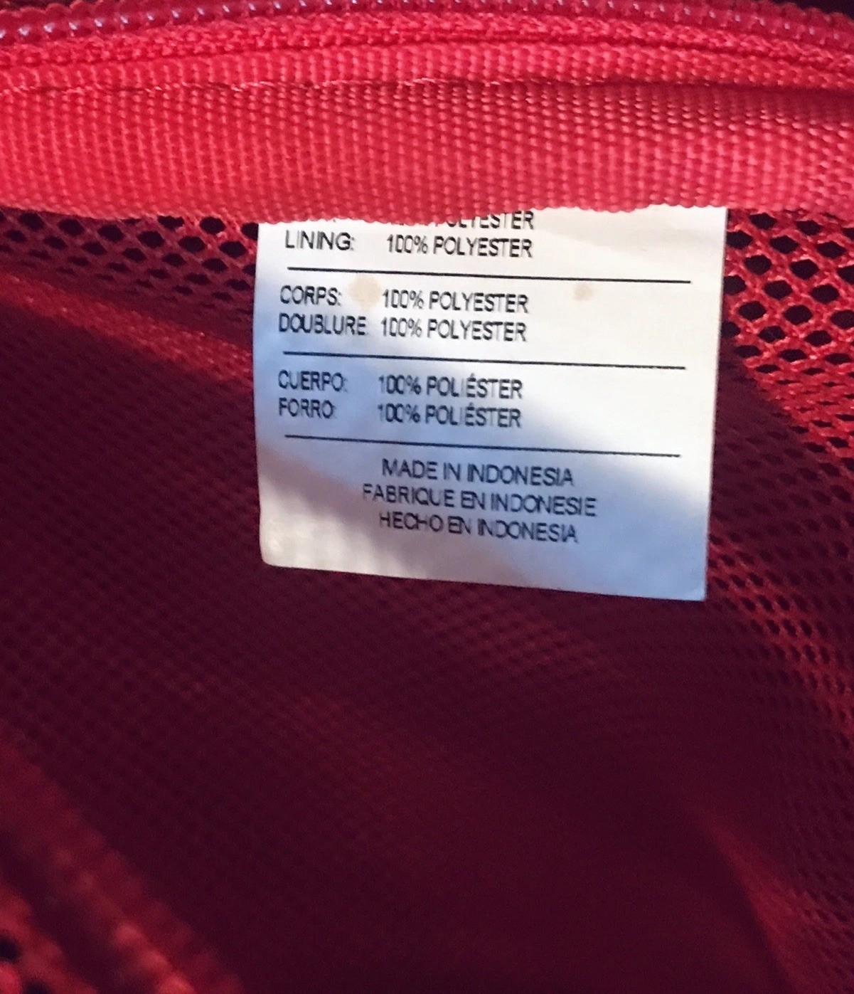 Nike Red Mesh Knit Backpack Comfort Strap Zip Close Divider Transparent Swoosh