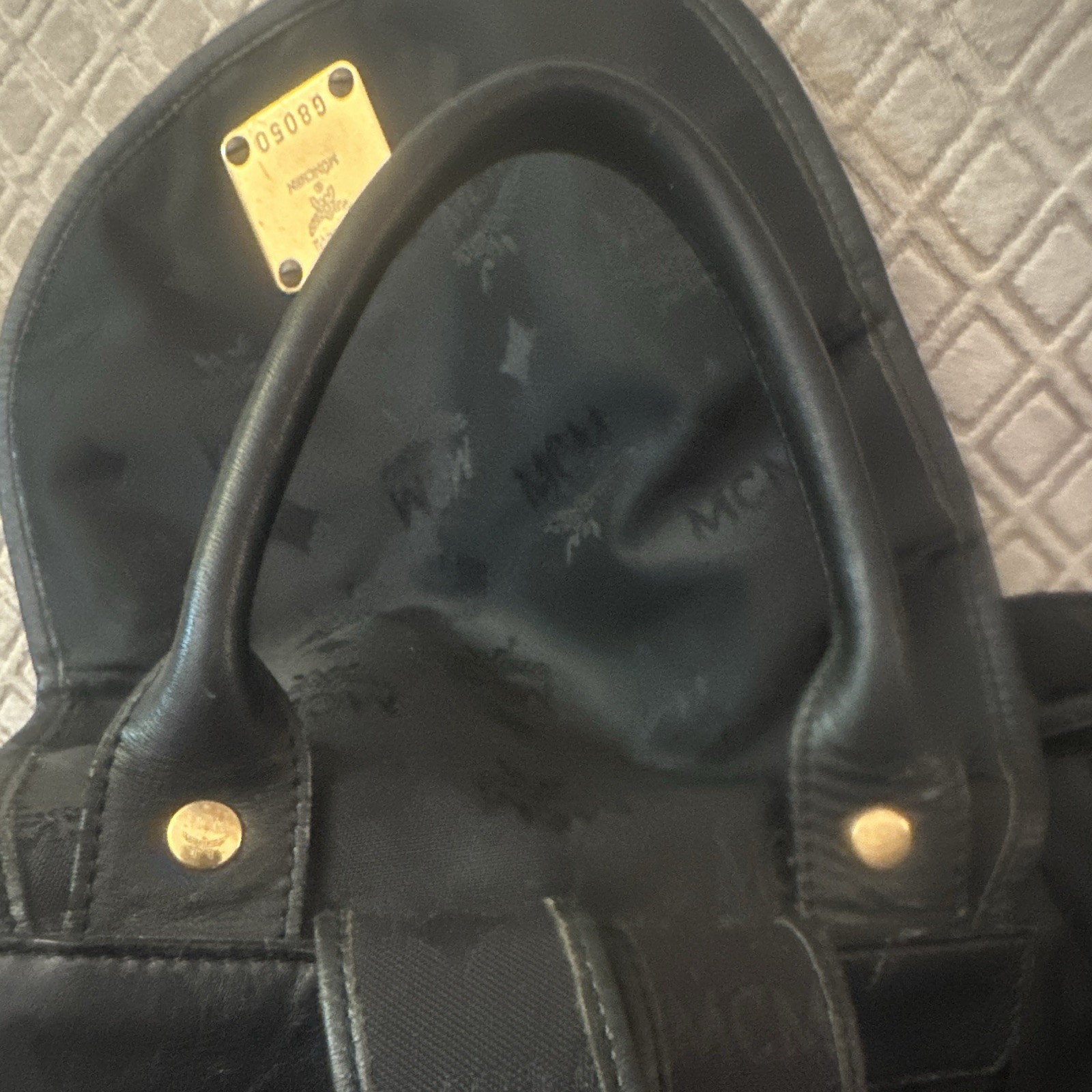 MCM Black Logo Backpack Drawstring Buckle Gold-Tone Hardware Unisex Adults