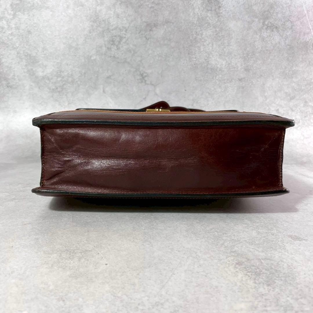 Bally Leather 2 Way Briefcase Mahogany Brown Shoulder Strap Push Lock Authentic