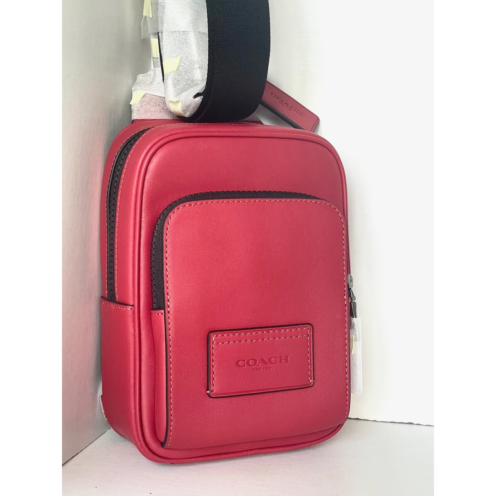 Coach Racer Sling Pack CU252 True Red Calf Leather Small Crossbody Silver