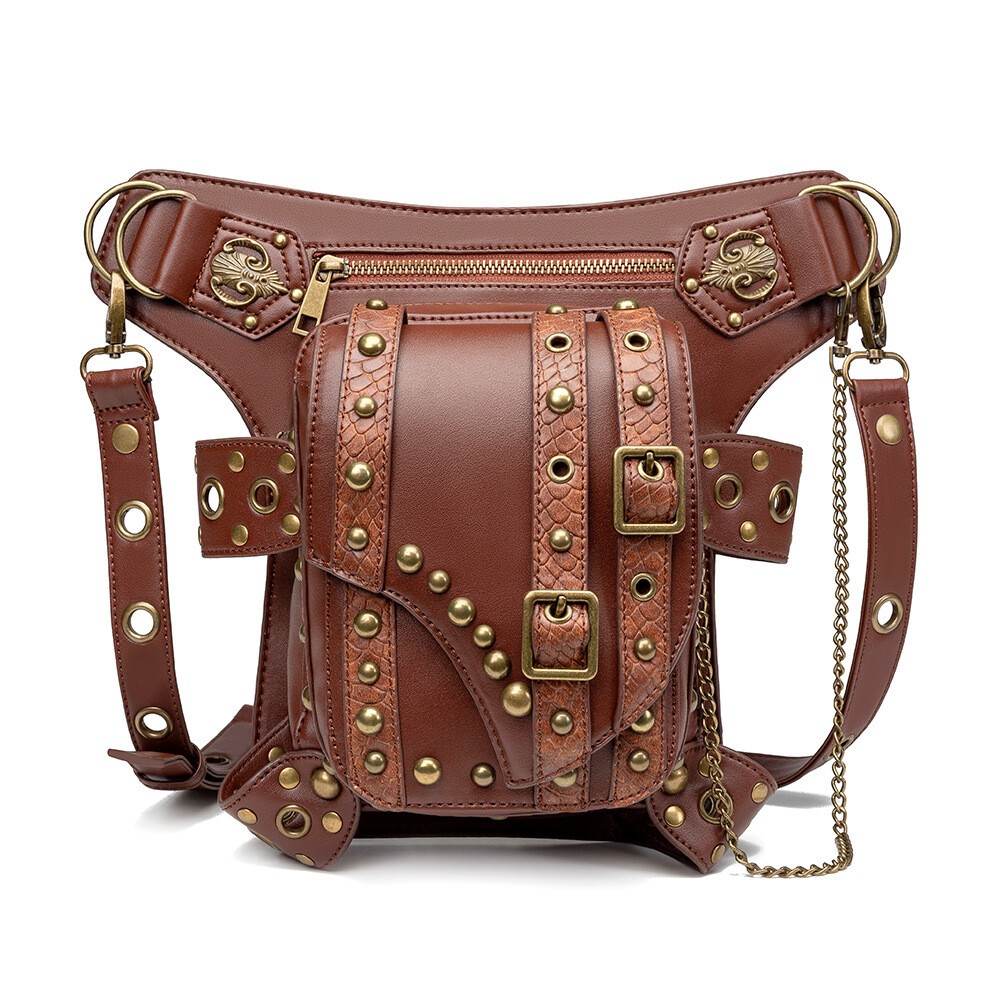 GEARDUKE Men Women Gothic Steampunk Crossbody Shoulder Leather waist Chest Bag