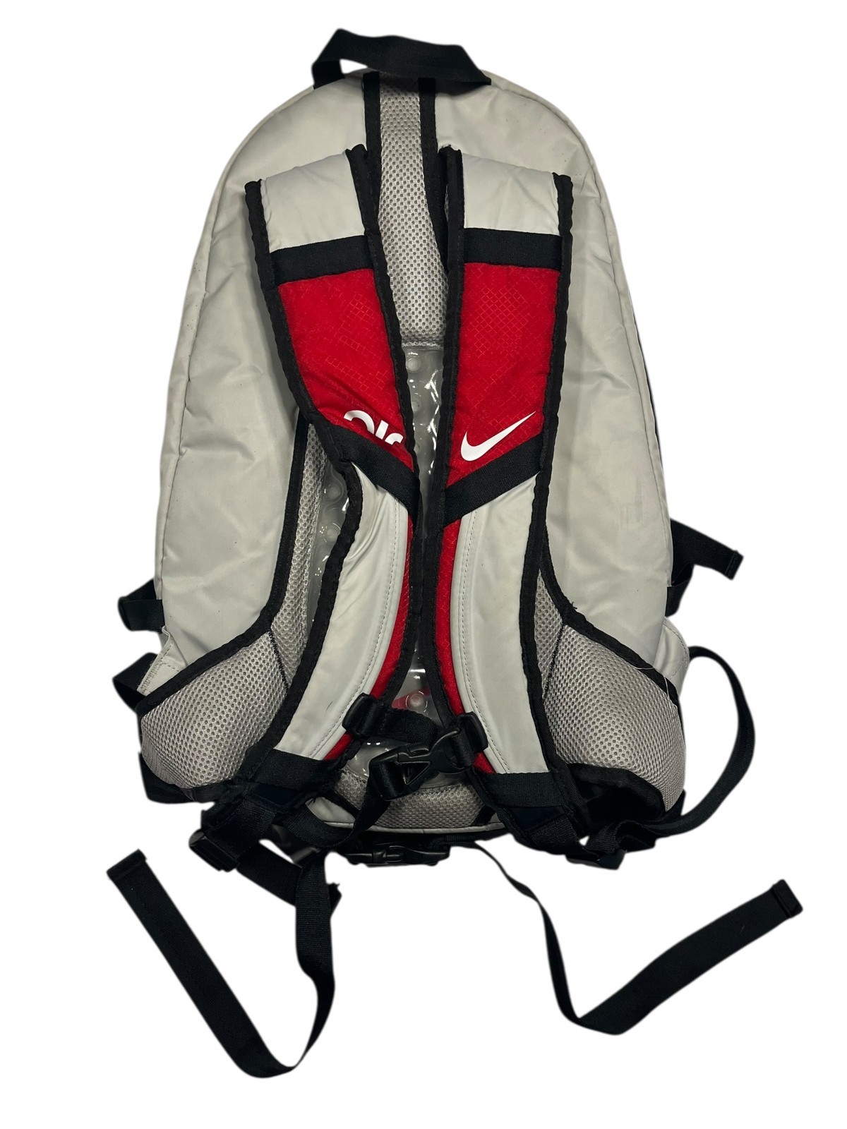 NIKE AIR-MAX Red/Gray BUBBLE-PADDED ATHLETIC BACKPACK Swoosh Track Gym Gear Bag