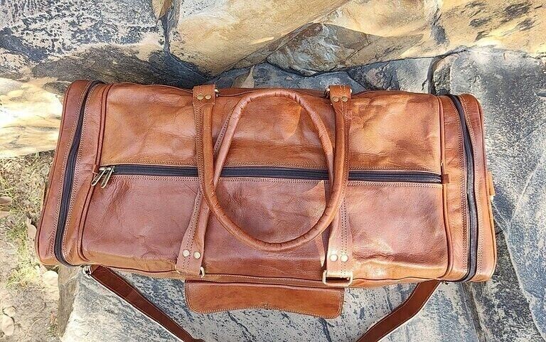30″ Men’s Weekender Treated Leather Travel Luggage Gym Genuine Duffel Bag