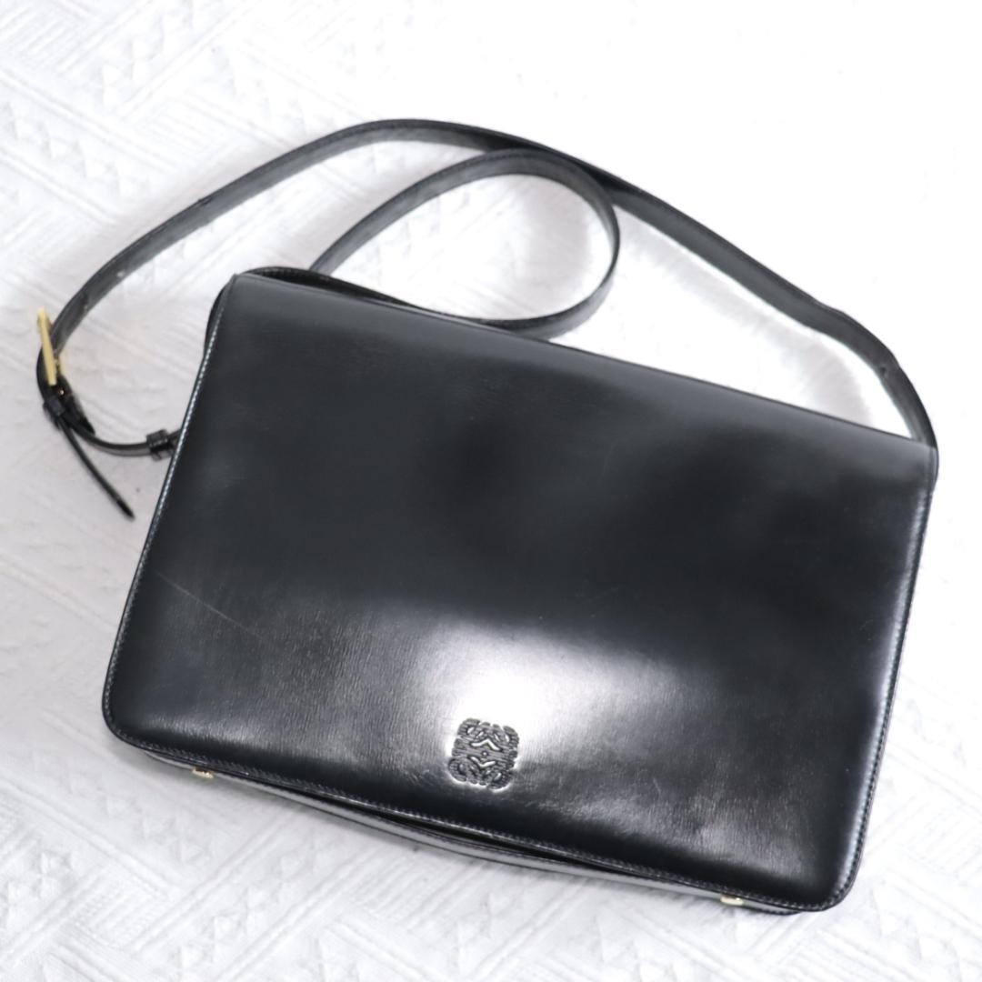 Loewe Shoulder Bag Crossbody Leather Anagram Embossed Formal Black 19×28.5×4.5cm