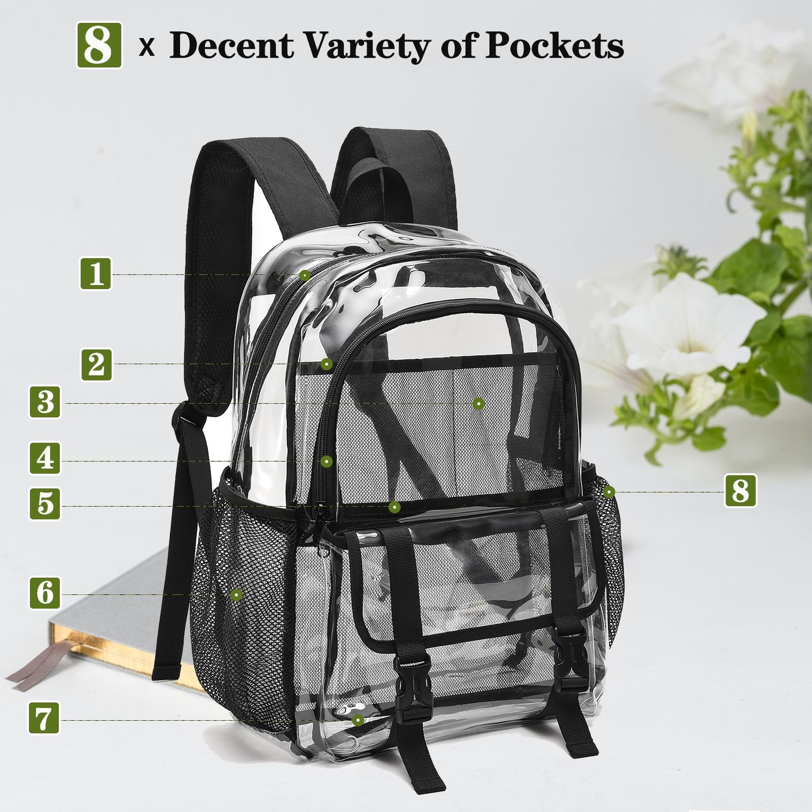 Black Large Clear Backpack Heavy Duty PVC Transparent Stadium See Through Bag