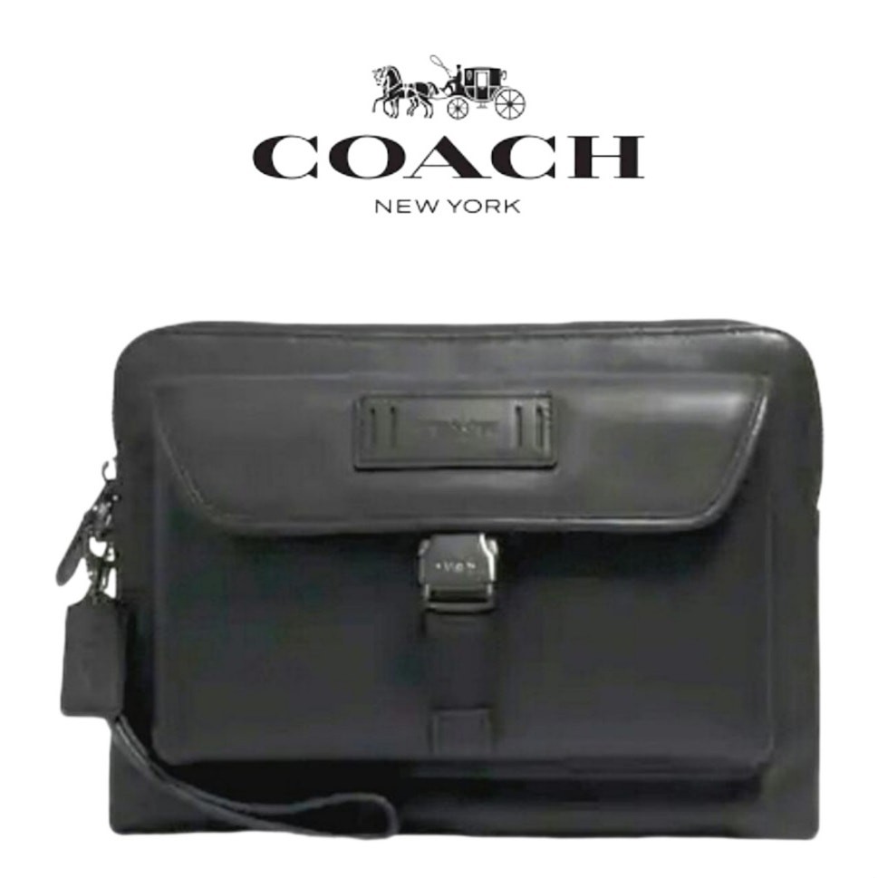 NWT COACH RANGER POUCH BLACK SMOOTH LEATHER ZIP UTILITY CLUTCH WRISTLET BAG 2812