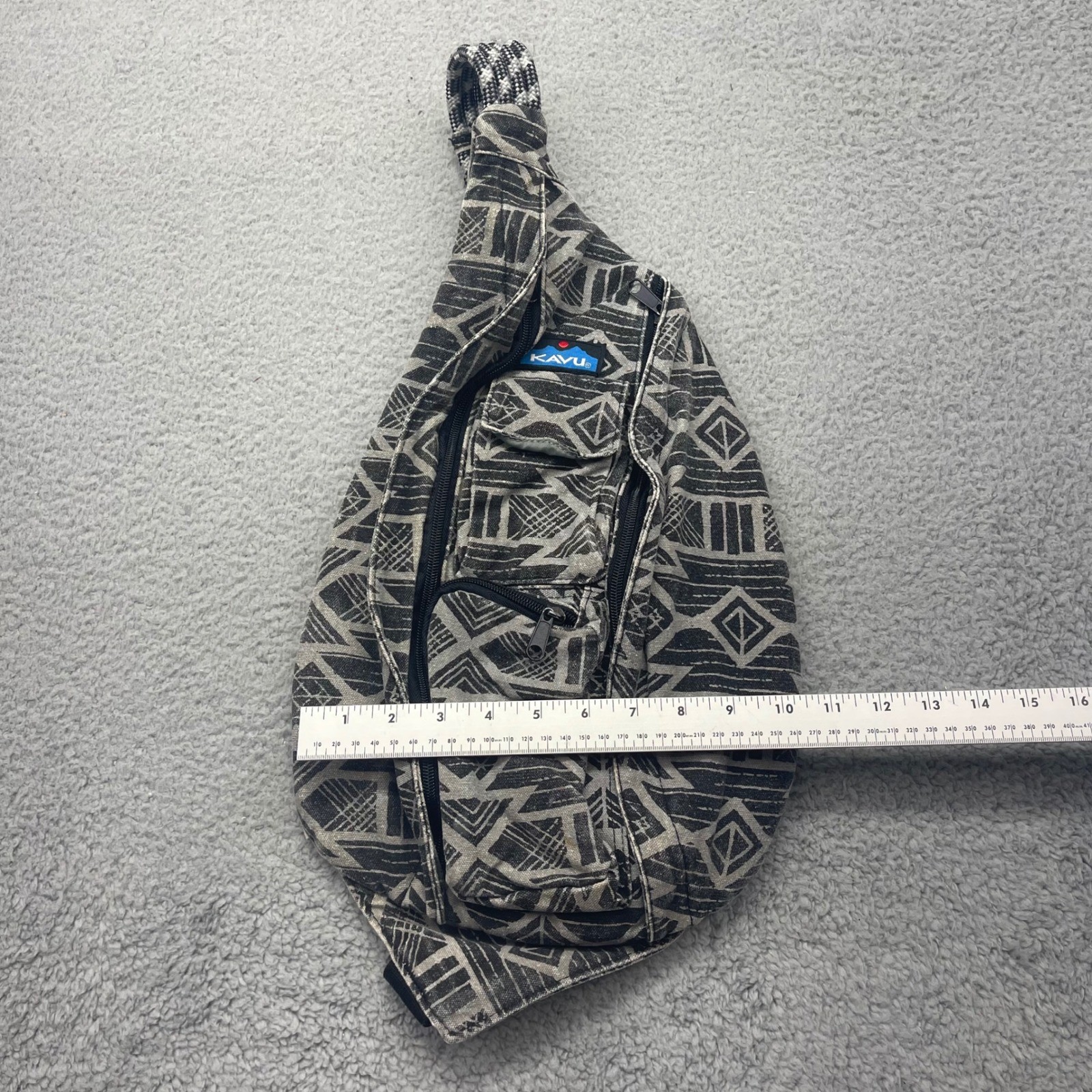 Kavu Rope Bag Gray Black Geometric Tribal Canvas Sling Backpack Unisex Crossbody