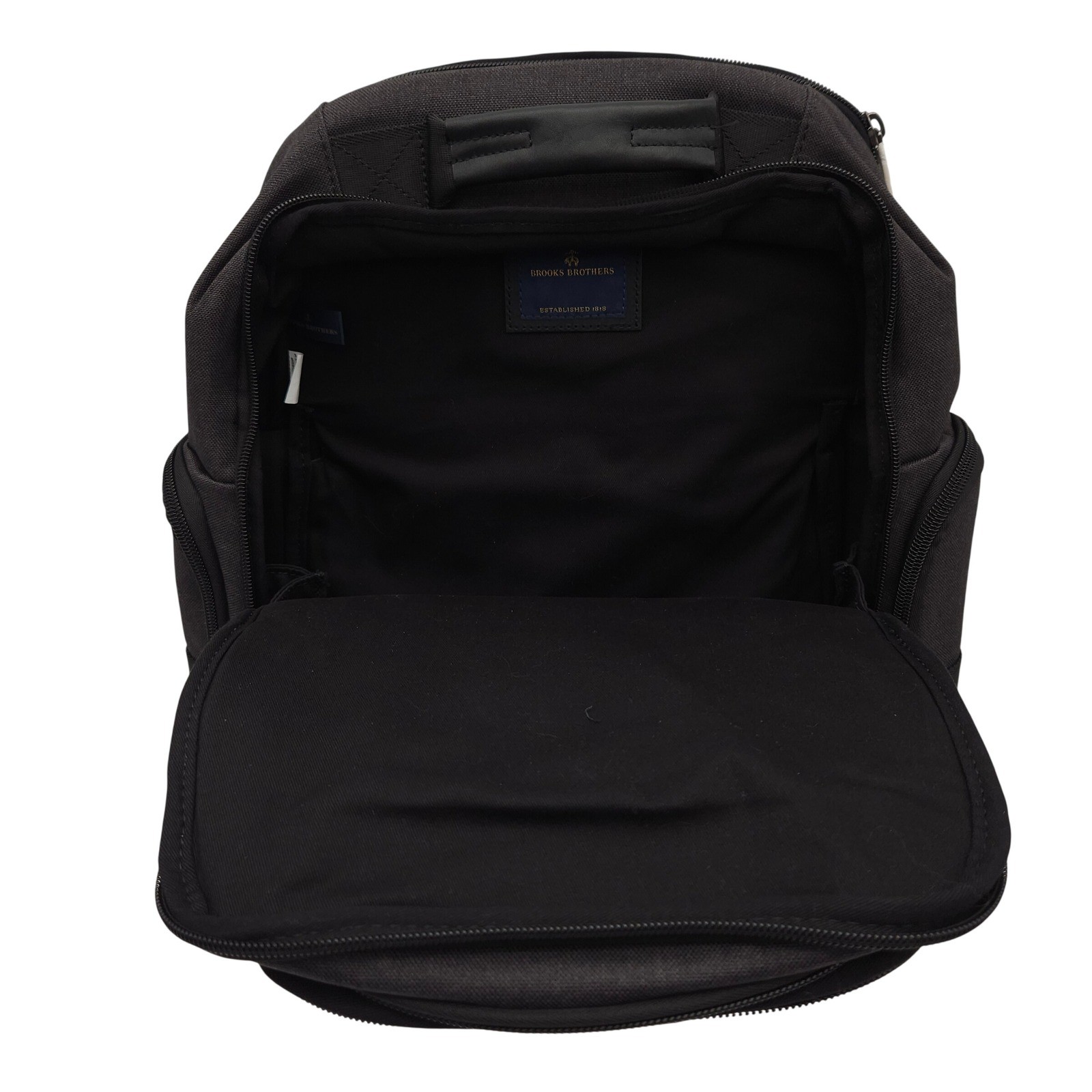 Brooks Brothers Grant Black Canvas Backpack Plaid Lined Multi-Pocket Travel Bag