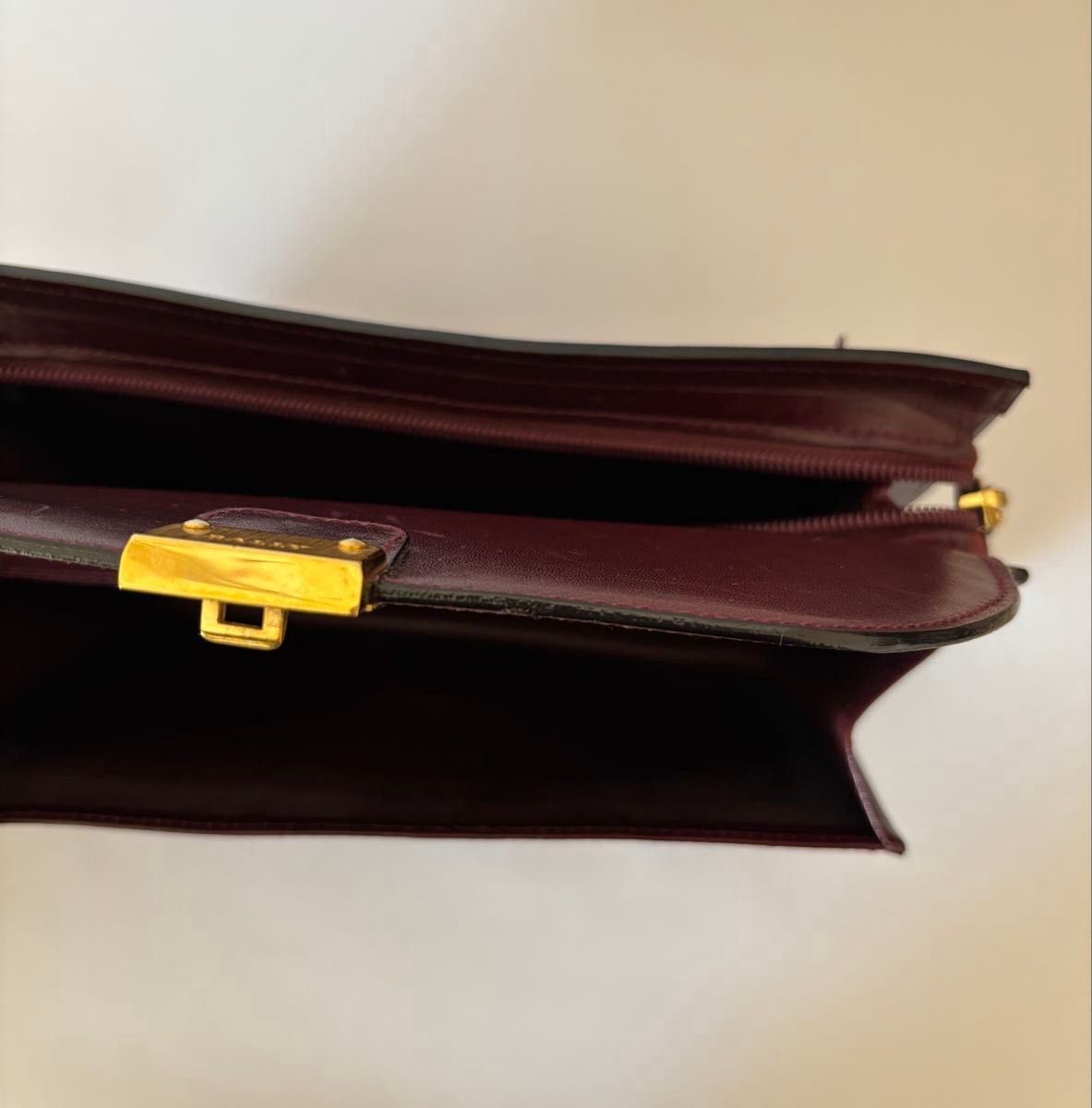 BALLY Second Bag Genuine Leather Clutch Handbag Brown Vintage 15x25x5cm