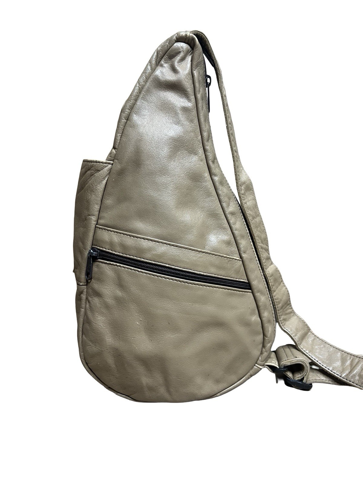 AmeriBag Sling Distressed Tan Leather Healthy Back Bag Travel Multi Pocket 15″