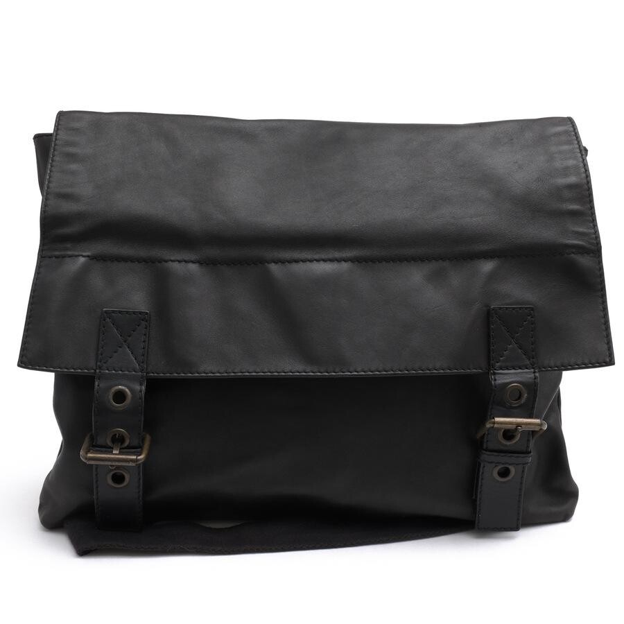 DOLCE GABBANA Black Leather Messenger Bag Mens Italy Magnetic Closure 37cm