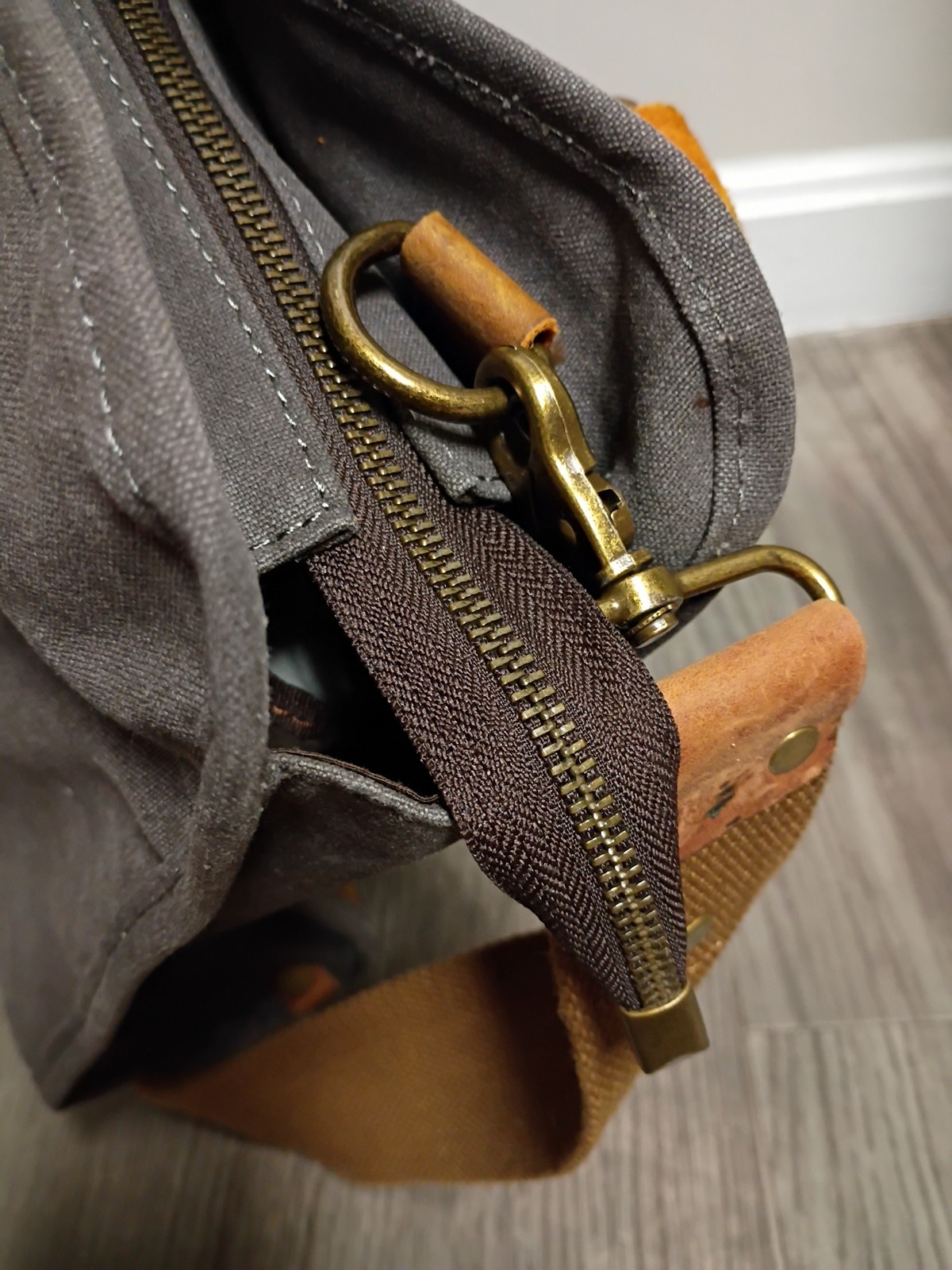 Handcrafted Waxed Canvas Full Grain Leather Messenger Tote Bag