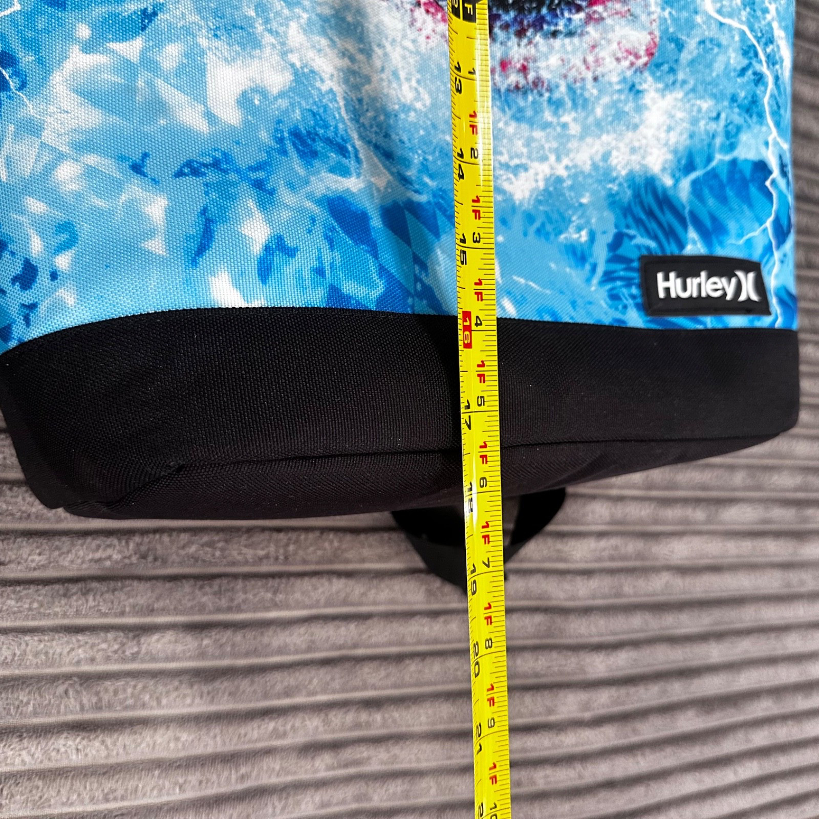 Hurley Backpack Shark Graphic 18″ Blue Black Carryall Bottle Pocket Book Bag