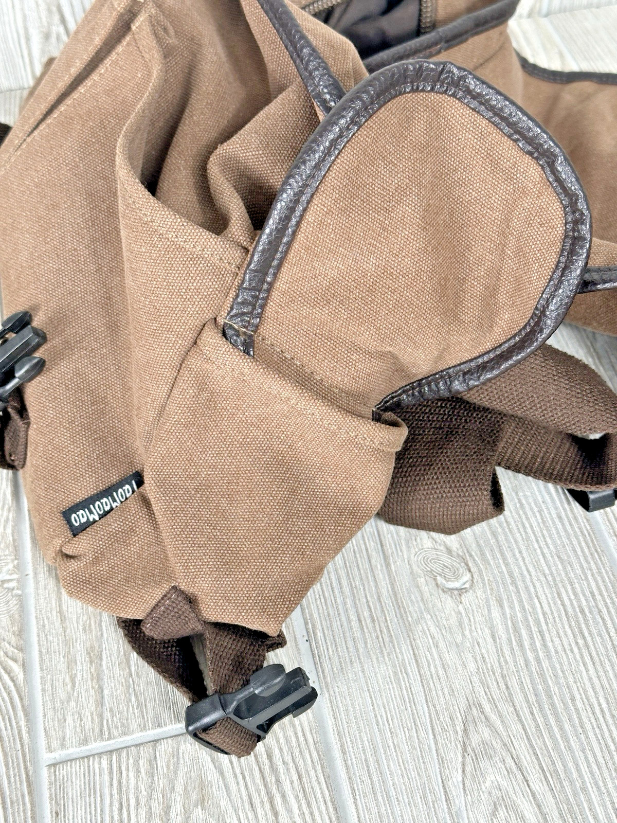 TaoMaoMao Brown Canvas Shoulder Bag Tote Brown Strap Work Travel Bag Flap Zipper
