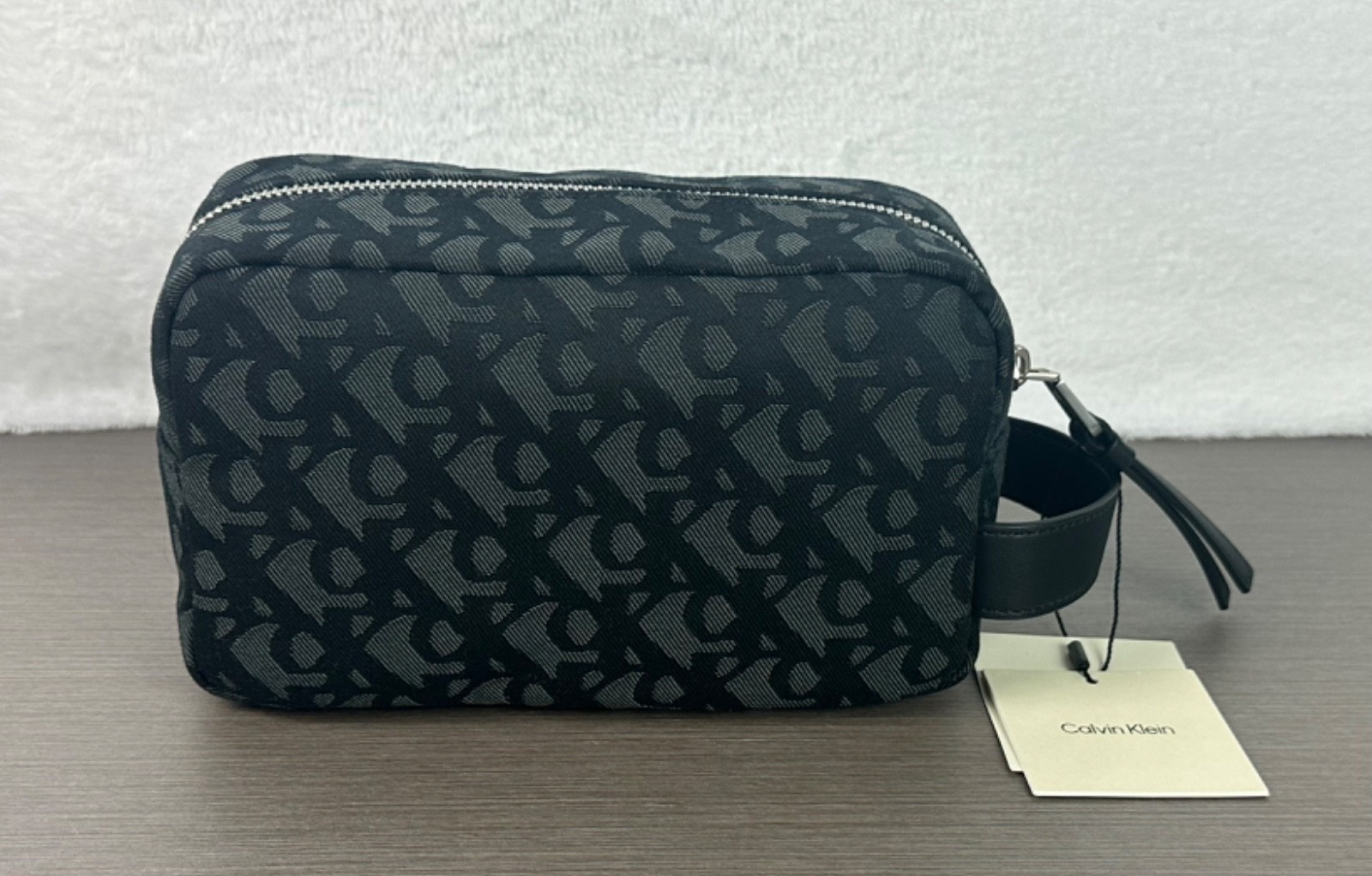 Calvin Klein Men’s Black Allover Monogram Logo Dopp/Toiletry Kit Bag NWT
