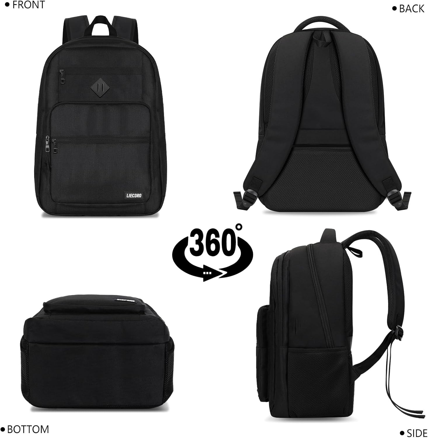 Black Backpack for Men, School Backpack for Boys Teens,15.6 Inch Laptop Back Pac