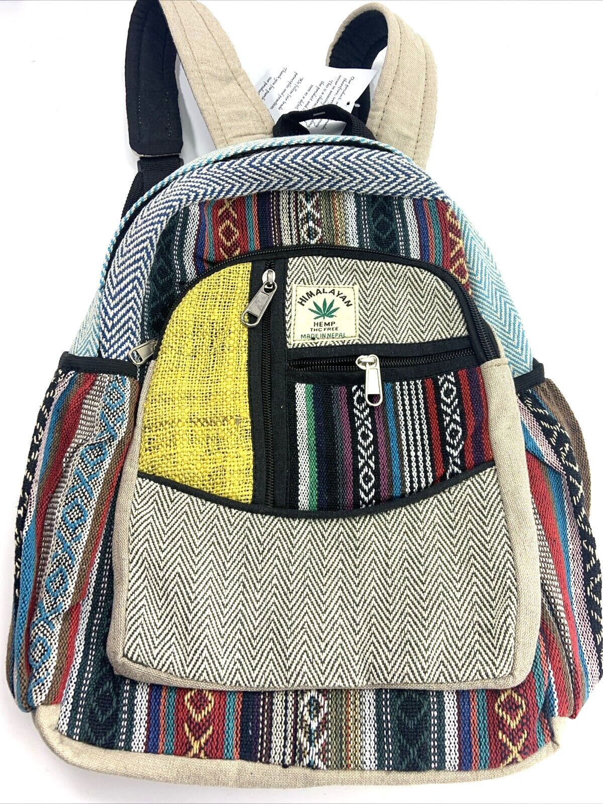 Himalayan Hemp THC Free Multi Color 13″H X 10″W Handmade Backpack NWT