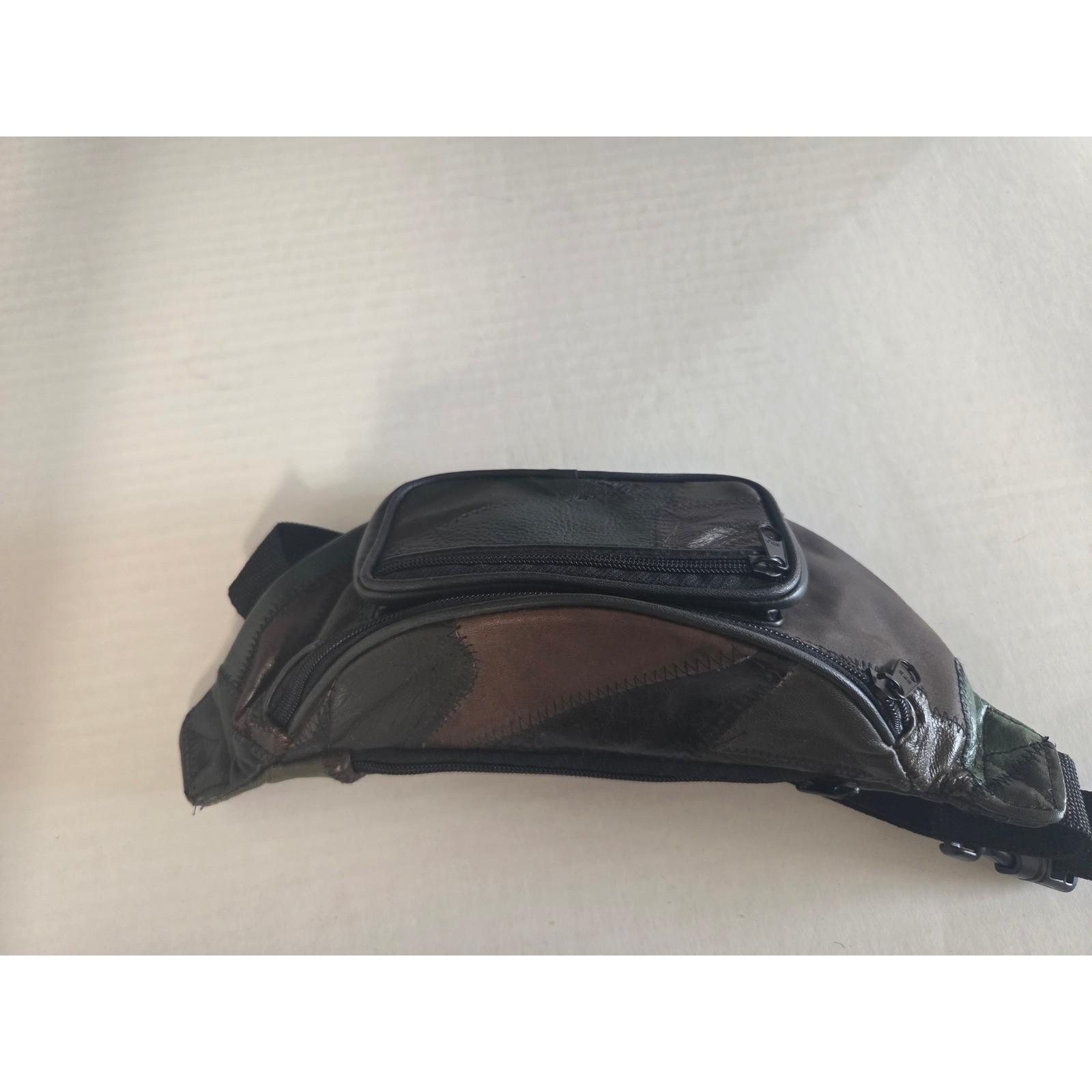 Vintage Leather Patchwork Waist Bag Fanny Pack Black Brown Green Multi-Pocket