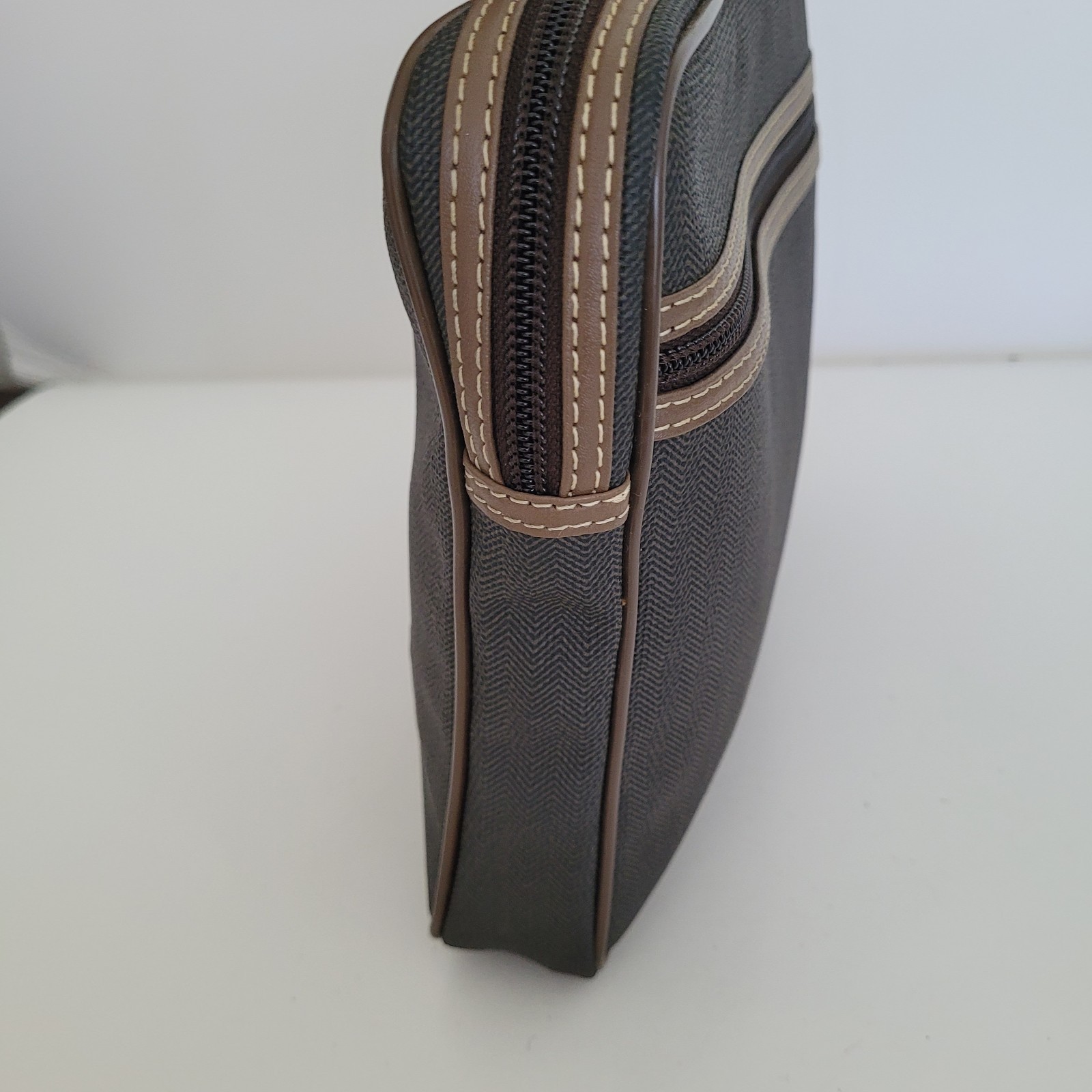 Dunhill Wristlet Pouch Unisex Bag Zip Around Brown Logo Designer Coated Canvas