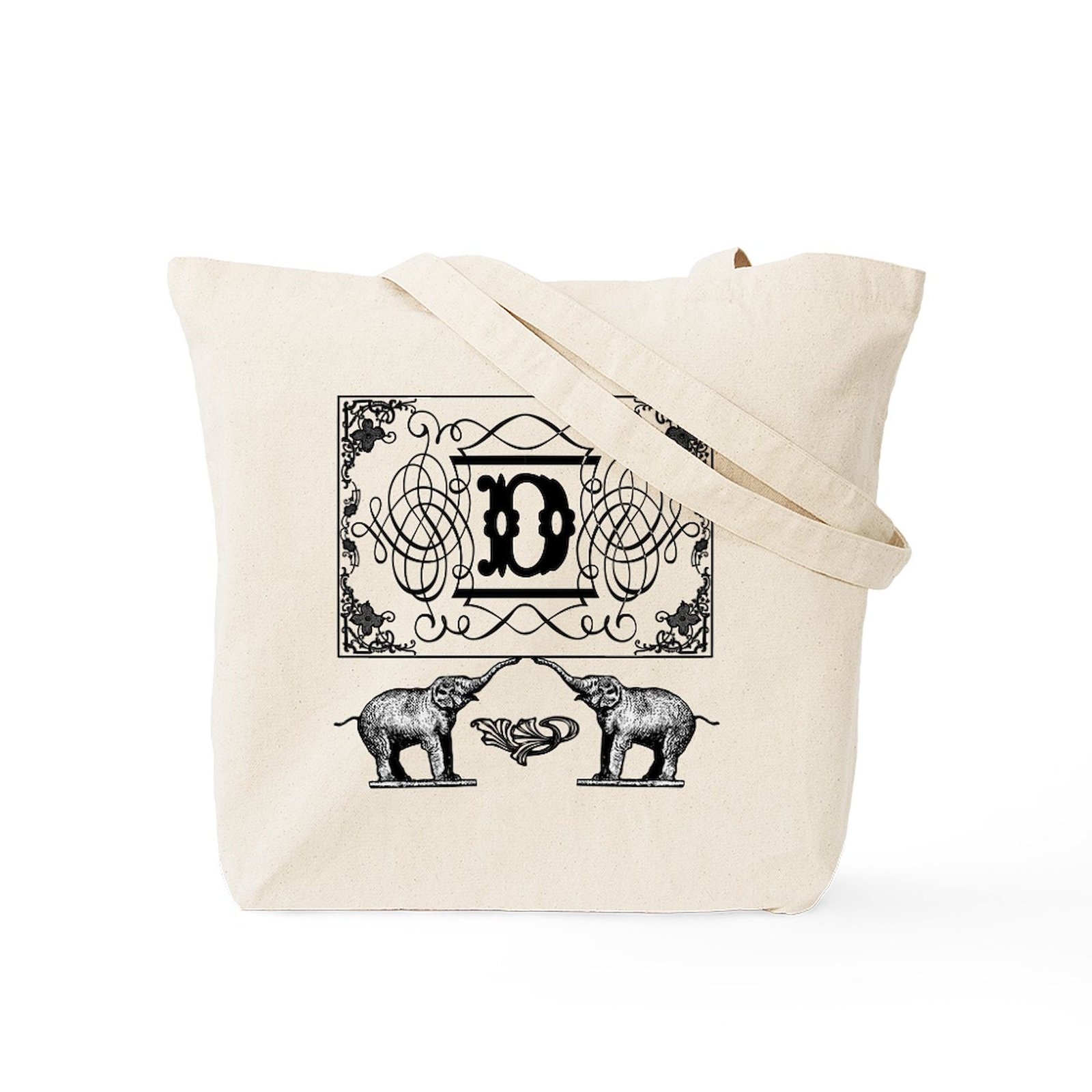 CafePress Letter D Ornate Circus Elephants Monogram Tote Tote Bag (974985079)