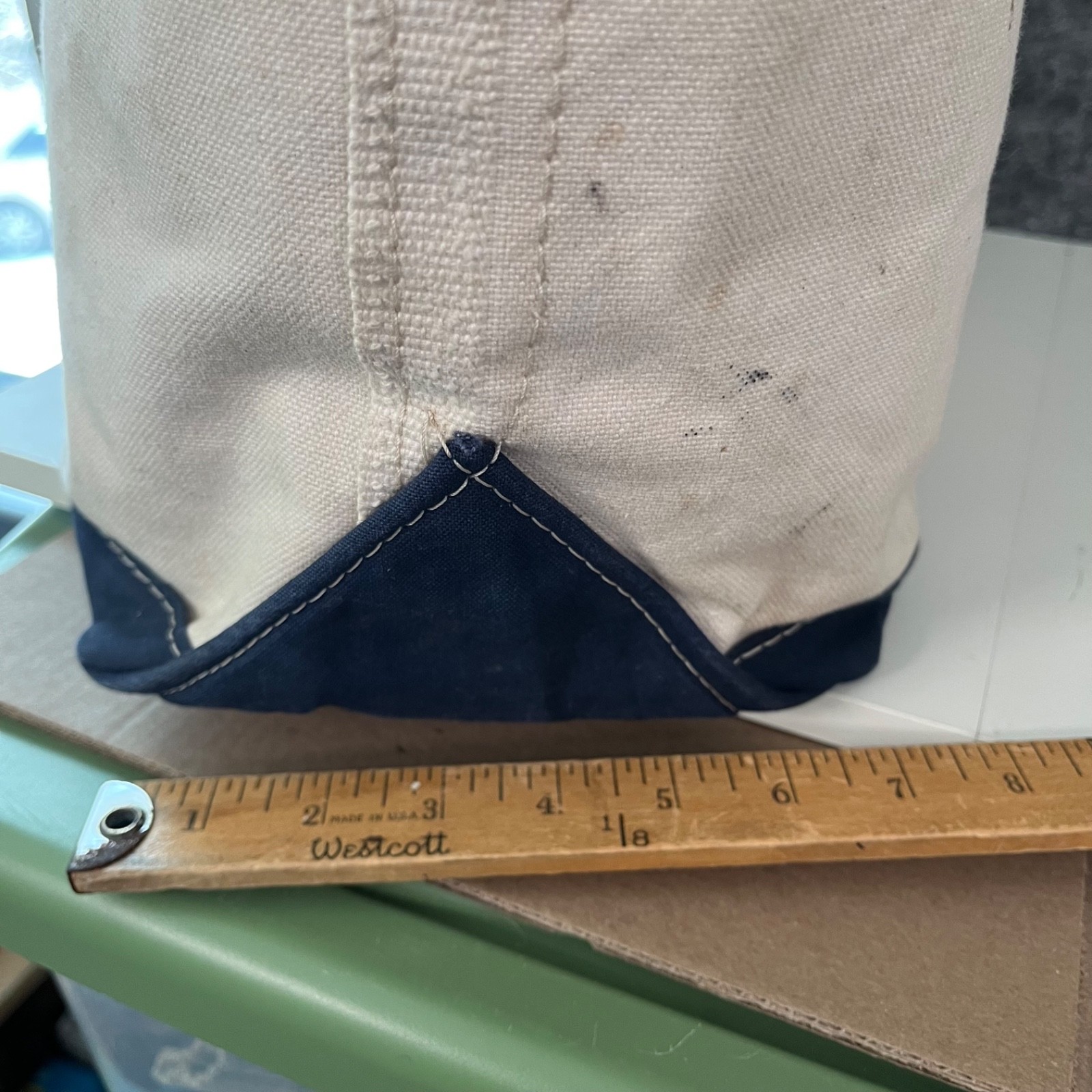 Vintage Boat & Tote Bag LL Bean USA Utility White Navy Outdoors Canvas Beach 80s
