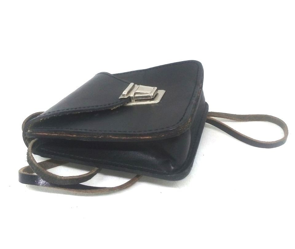 Vintage Swiss Genuine Leather Black Bag Case Belt Pouch Slightly Used 12×12 cm