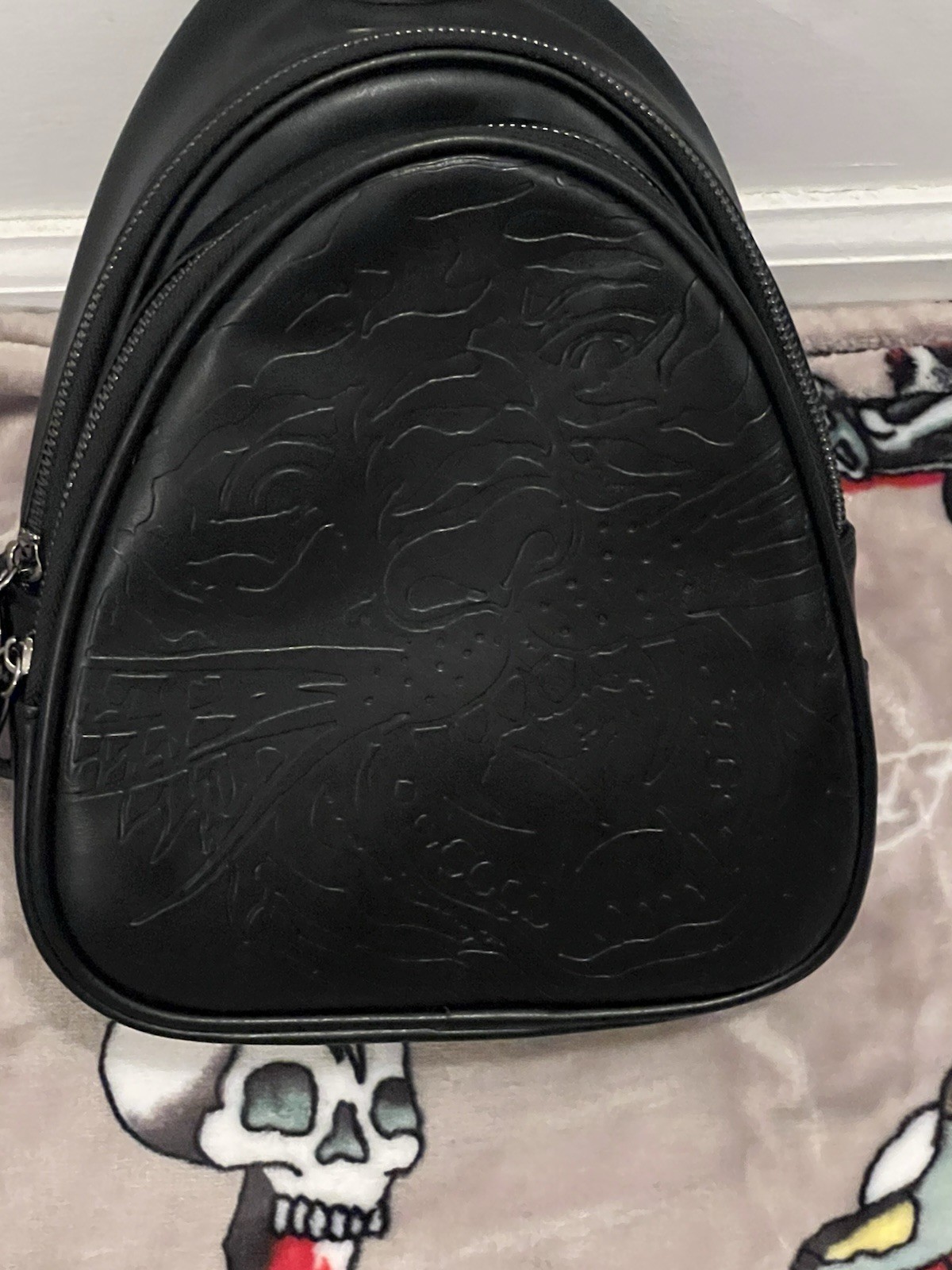 Ed Hardy Black Leather Tiger Print Sling/crossbody Bag NWT