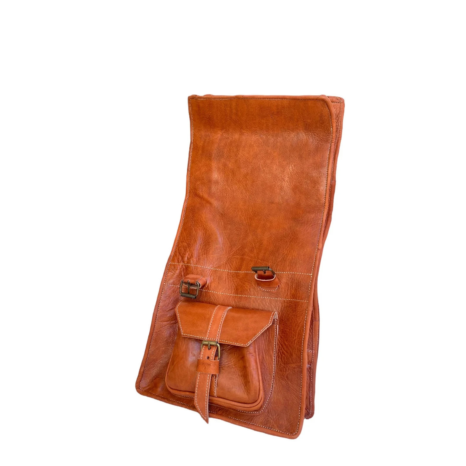 Handcrafted Genuine Leather Roll Top Bag – Cognac | 55cm | 100% Handmade
