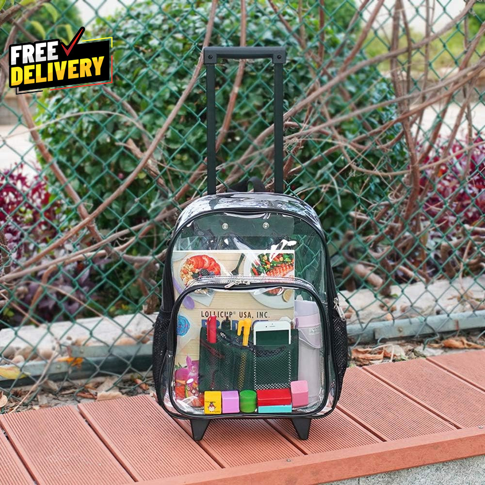Rolling Clear Backpack Heavy Duty See through Bookbag Transparent PVC Cold……