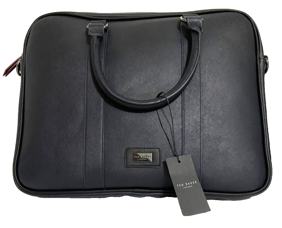 TED BAKER SPAIDI TEXTURED DOCUMENT BAG NAVY BLUE RETAIL $250 NWT