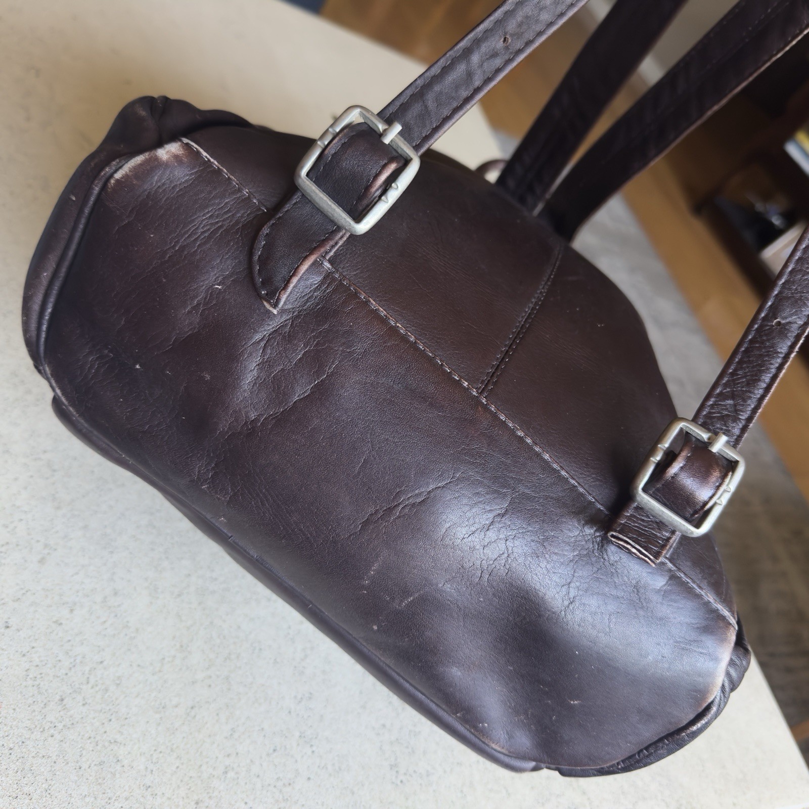 WILSONS LEATHER Chocolate Brown Zippered Backpack Adjustable Straps Y2K