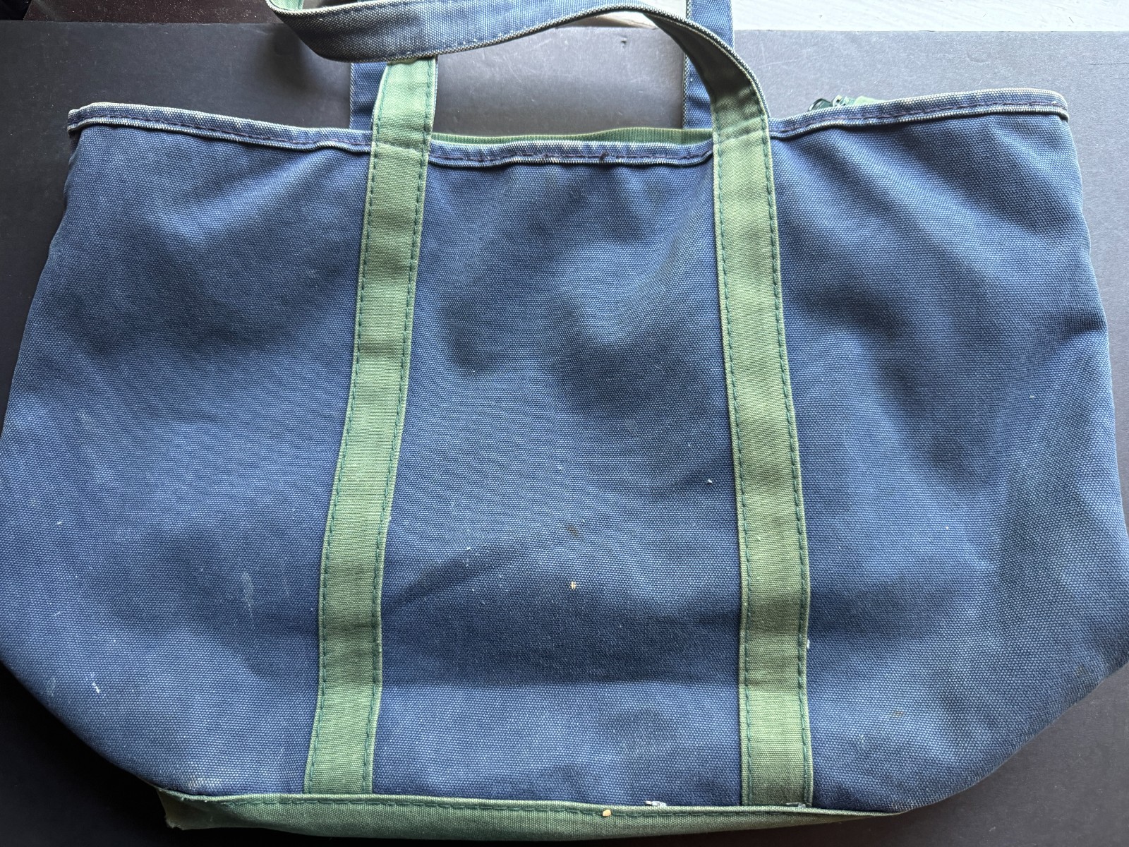 LANDS’ END HEAVY CANVAS ZIP TOTE LARGE 22X14 NAVY GREEN MADE IN USA