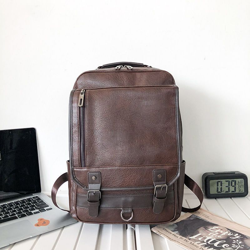 Men and Women PU Leather Backpack Computer Waterproof Outdoor Business Bag