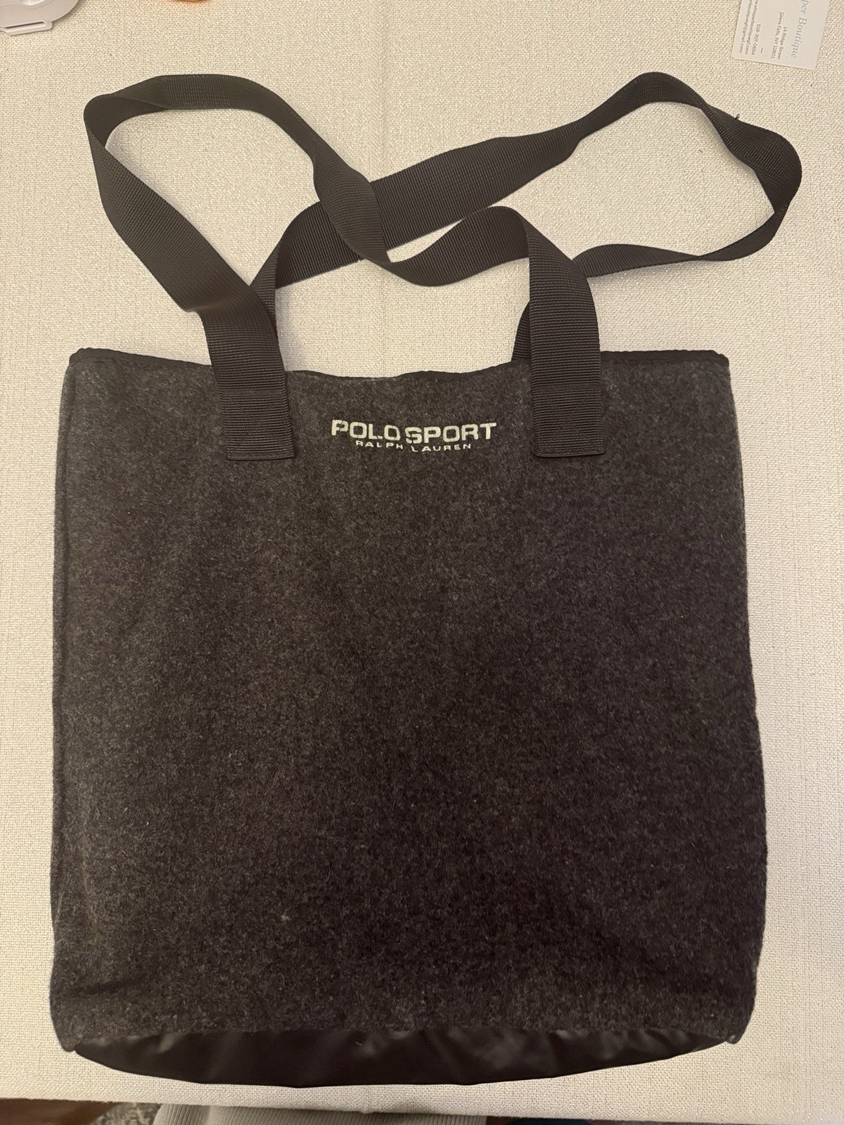 Vintage 1990s Polo Sport Ralph Charcoal Gray Lauren Wool Flannel Tote