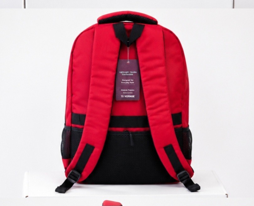 TI VOYAGE Red/Black Backpack Laptop Travel School Bag, Zip, Outer Pockets
