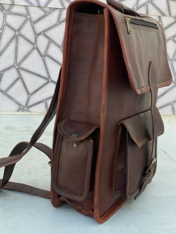 Leather Backpack Vintage Rucksack Laptop Genuine Men’s Travel (16X12 inch Brown)
