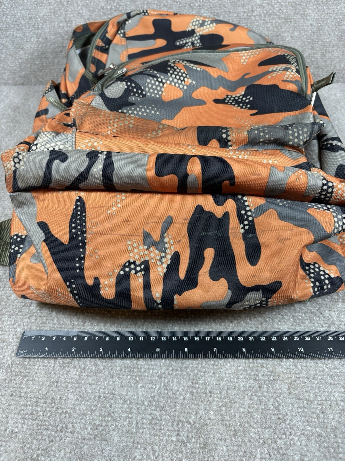 LL Bean Backpack Orange Grey Black Camo Reflective Outdoors School Item #236564