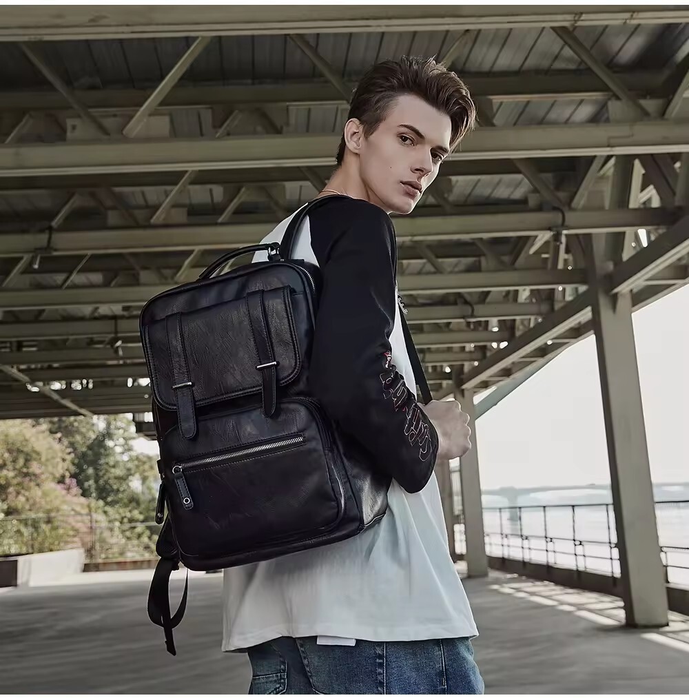 Waterproof Unisex Bag PU Leather Travel Backpack SchoolBag outdoor Men Mochila