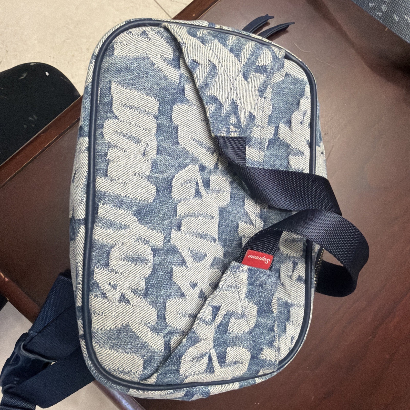 SS22 Supreme Fat Tip Jacquard Denim Waist Bag Blue Authentic SS22 Brand New