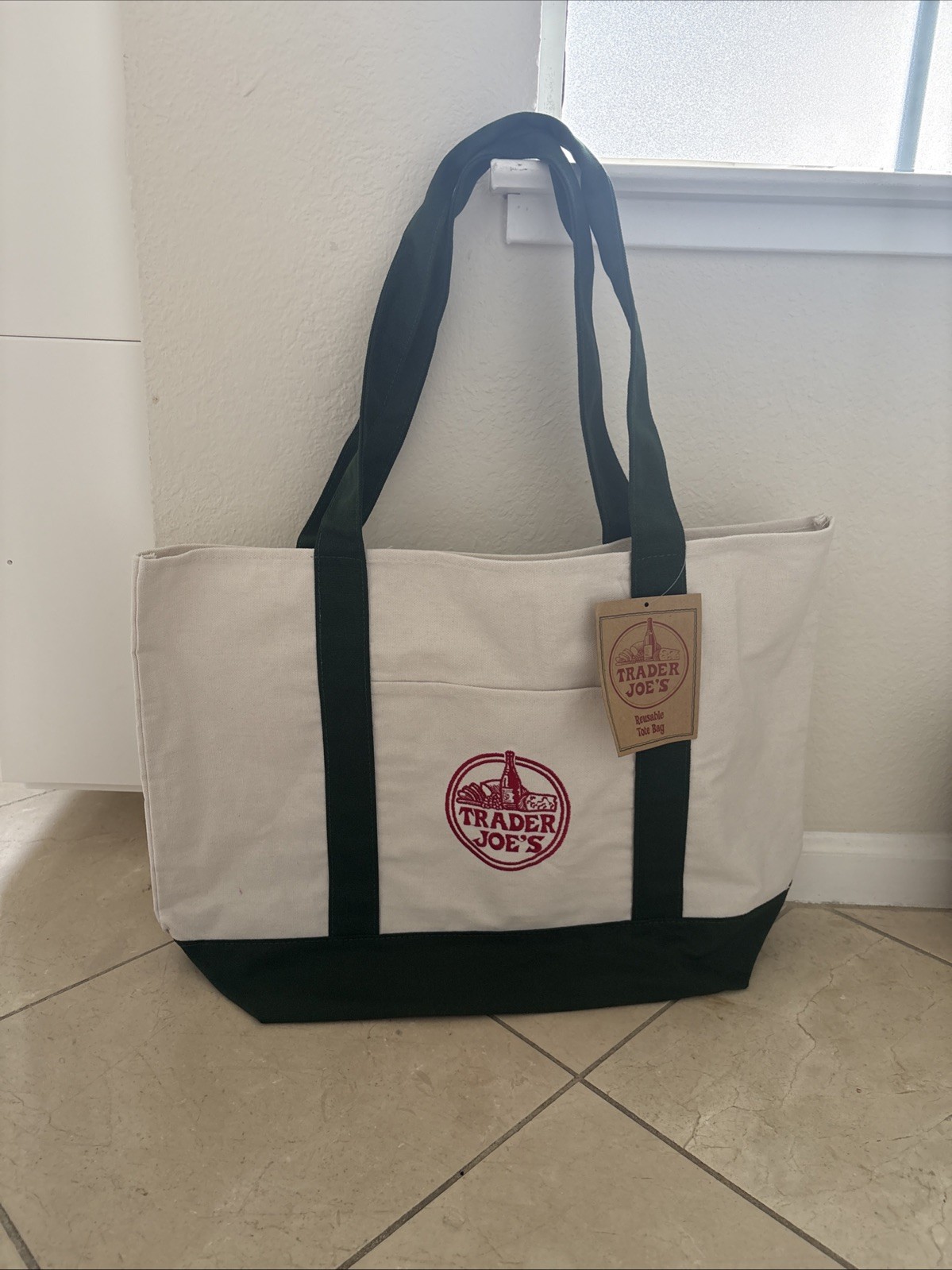 Trader Joe’s Large Green Canvas Tote Bag Holiday Edition, Brand New With Tag