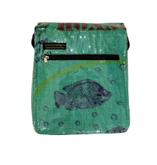 Fair Trade Recycled Fish Feed Small Messenger Bags Handmade in Cambodia!!