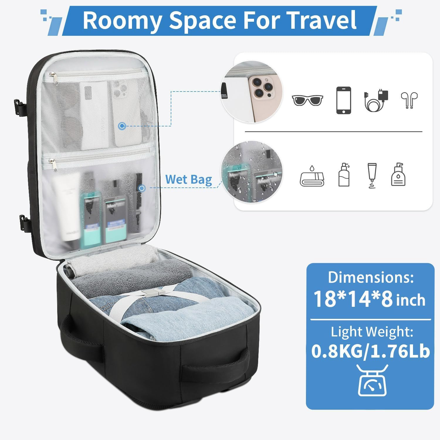 Travel Backpack for Women Men, 18 X 14 X 8 Inch Carry on Backpack 17.3 Inch Lapt
