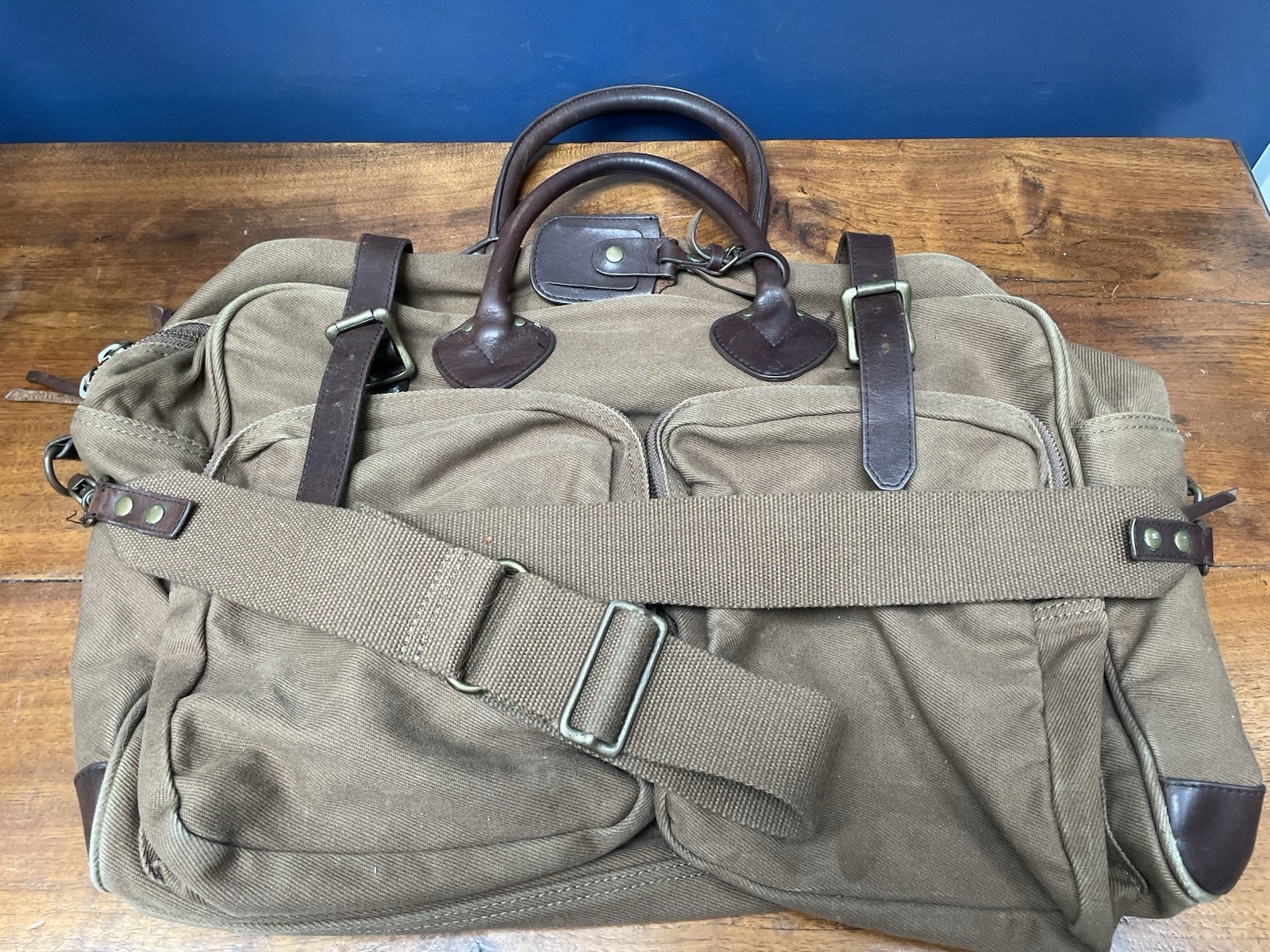 J Crew Leather Canvas Twill Weekender Duffel Travel Bag