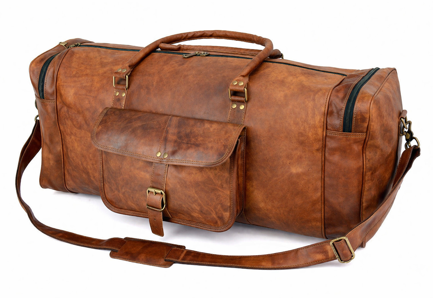 Authentic Leather Travel Duffel Bag Large Capacity Weekender Gym Luxury Spacious