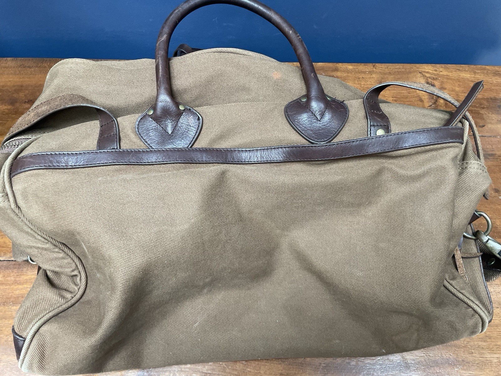 J Crew Leather Canvas Twill Weekender Duffel Travel Bag